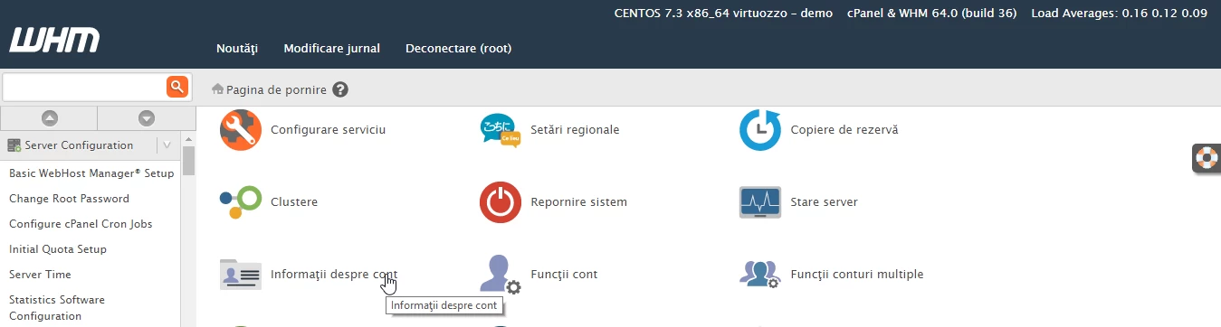 Información sobre la cuenta WHM