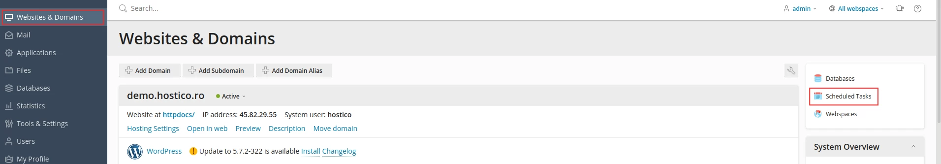 Scheduled Task Plesk